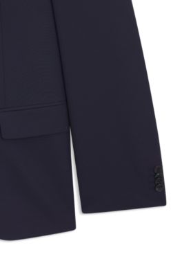 Three-piece slim-fit suit in wool-blend poplin, Dark Blue