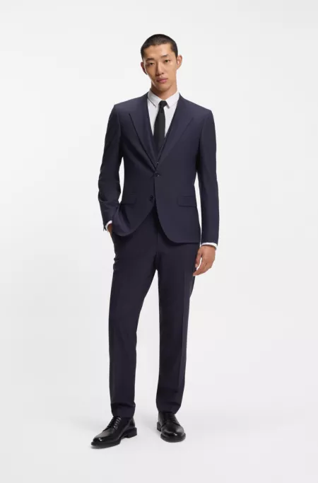 Three-piece slim-fit suit in wool-blend poplin