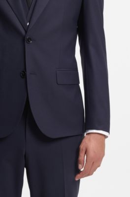 Traje slim fit con chaleco en popelina de mezcla de lana, Azul oscuro