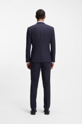 Three-piece slim-fit suit in wool-blend poplin, Dark Blue
