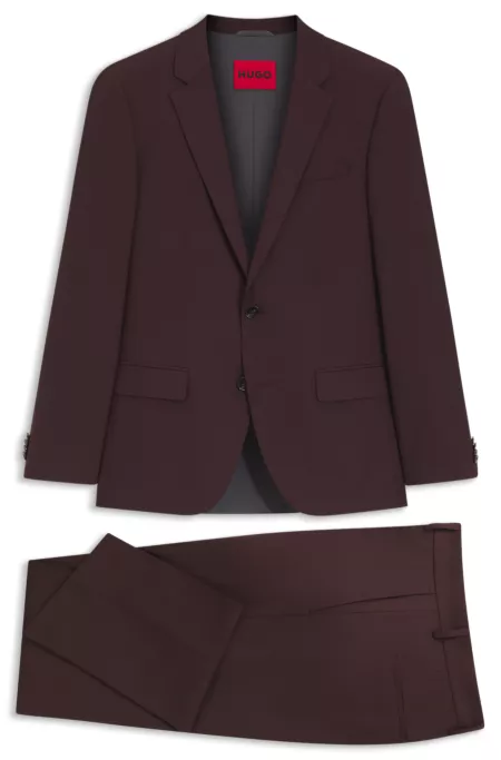 Three-piece slim-fit suit in wool-blend poplin