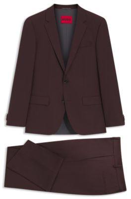 Three-piece slim-fit suit in wool-blend poplin, Light Brown