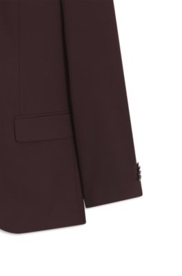 Three-piece slim-fit suit in wool-blend poplin, Light Brown