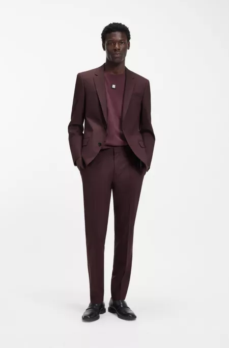 Three-piece slim-fit suit in wool-blend poplin