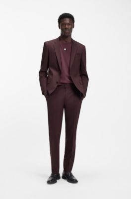 Three-piece slim-fit suit in wool-blend poplin, Light Brown