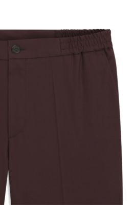 Slim-fit trousers in wool-blend poplin, Light Brown