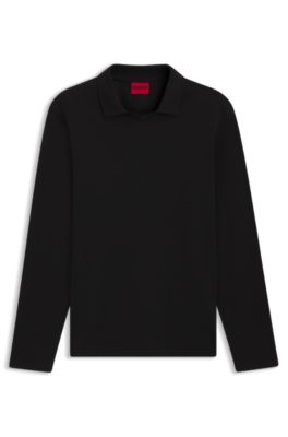 Polo relaxed fit de algod&oacute;n el&aacute;stico con cuello johnny, Negro