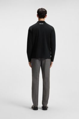 Stretch-cotton relaxed-fit polo shirt with Johnny collar, Negro