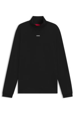 Rollneck cotton T-shirt with logo, Black