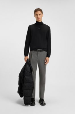 Rollneck cotton T-shirt with logo, Black