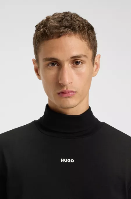 Rollneck cotton T-shirt with logo