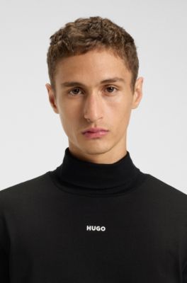 Camiseta de cuello vuelto con logo en algod&oacute;n, Negro