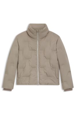 Chaqueta acolchada repelente al agua con detalle de logo apilado en relieve, Beige claro