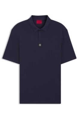 Polo Relaxed avec motif jacquard, Bleu fonc&eacute;
