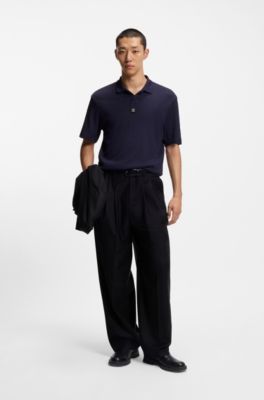 Polo Relaxed avec motif jacquard, Bleu fonc&eacute;