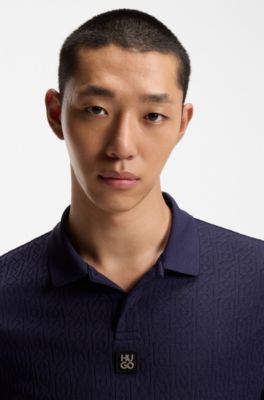 Jacquard-pattern polo shirt in a relaxed fit, Dark Blue