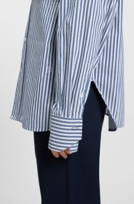 Vertical-stripe blouse in a cotton blend, Light Blue