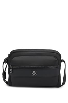 Twill crossbody bag with stacked logo, Black