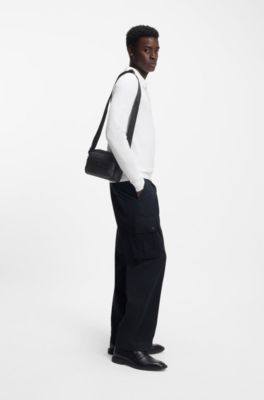 Twill crossbody bag with stacked logo, Black