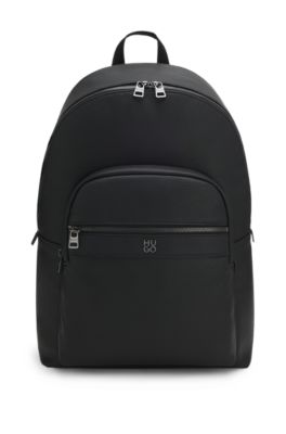 Grained backpack with stacked-logo trim, Black