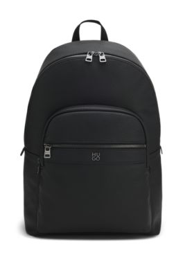 Grained backpack with stacked-logo trim, Black