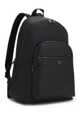 Mochila granulada y ribete de logo apilado, Negro