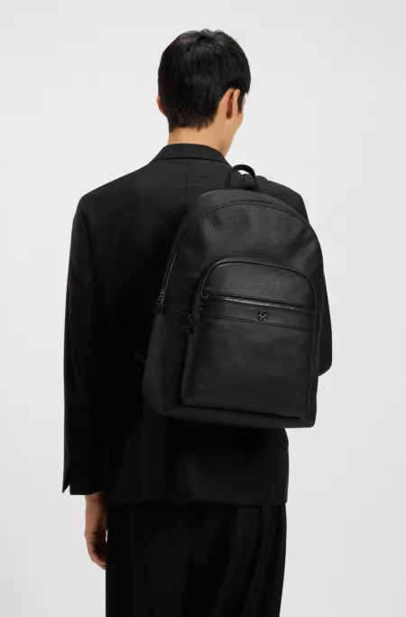 Grained backpack with stacked-logo trim