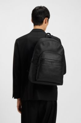 Grained backpack with stacked-logo trim, Black