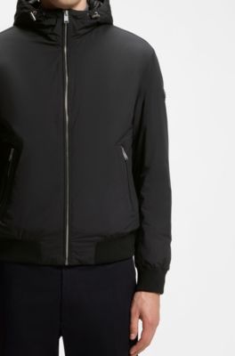 Water-repellent hooded bomber jacket with down insulation, Black