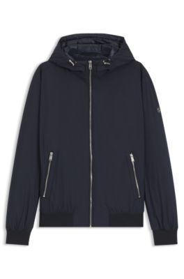 Water-repellent hooded bomber jacket with down insulation, Dark Blue