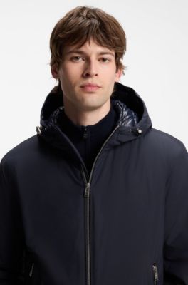 Water-repellent hooded bomber jacket with down insulation, Dark Blue