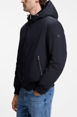 Water-repellent hooded bomber jacket with down insulation, Dark Blue