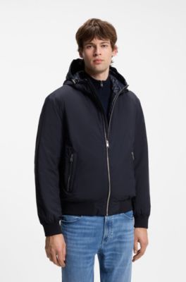 Water-repellent hooded bomber jacket with down insulation, Dark Blue