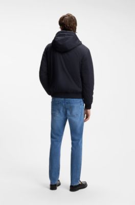 Water-repellent hooded bomber jacket with down insulation, Dark Blue