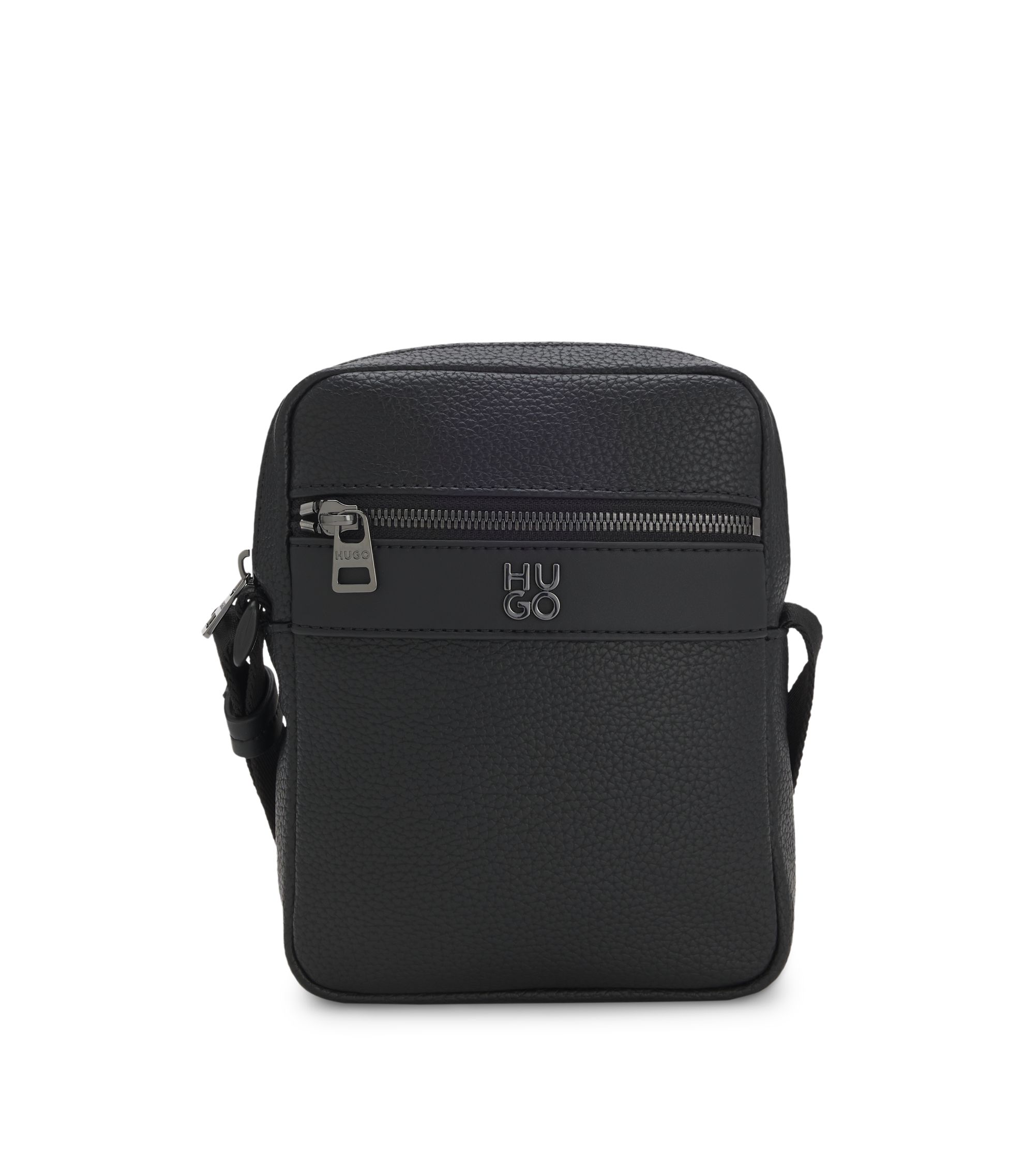STREET 7冊 HUGO - Grained reporter bag with stacked-logo trim - Black