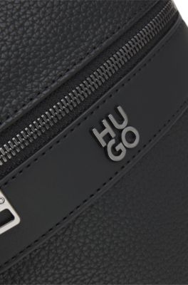 Grained reporter bag with stacked-logo trim, Black