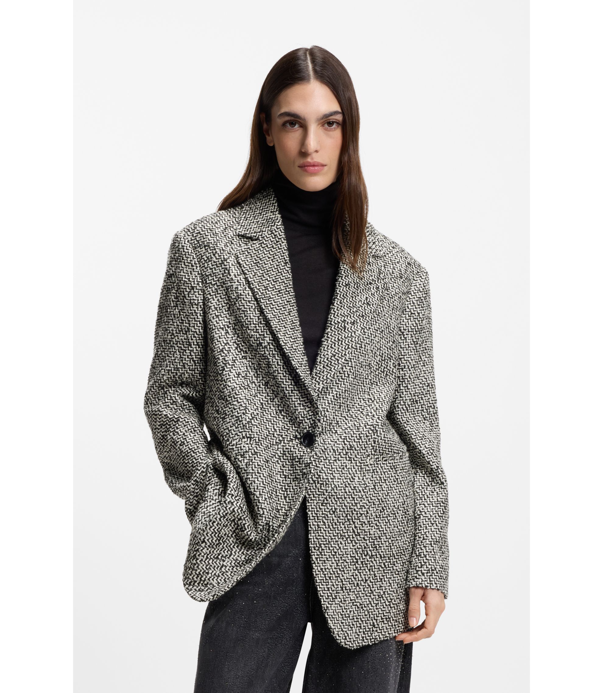 BOSS - Oversized-fit blazer with structured pattern - Patterned