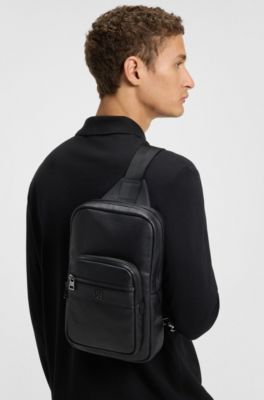 Stacked-logo backpack with mono strap, Black