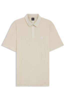 Performance polo shirt with Double B monogram, Light Beige