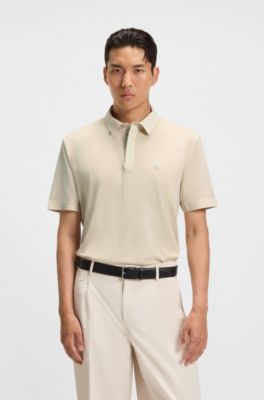 Performance polo shirt with Double B monogram, Light Beige