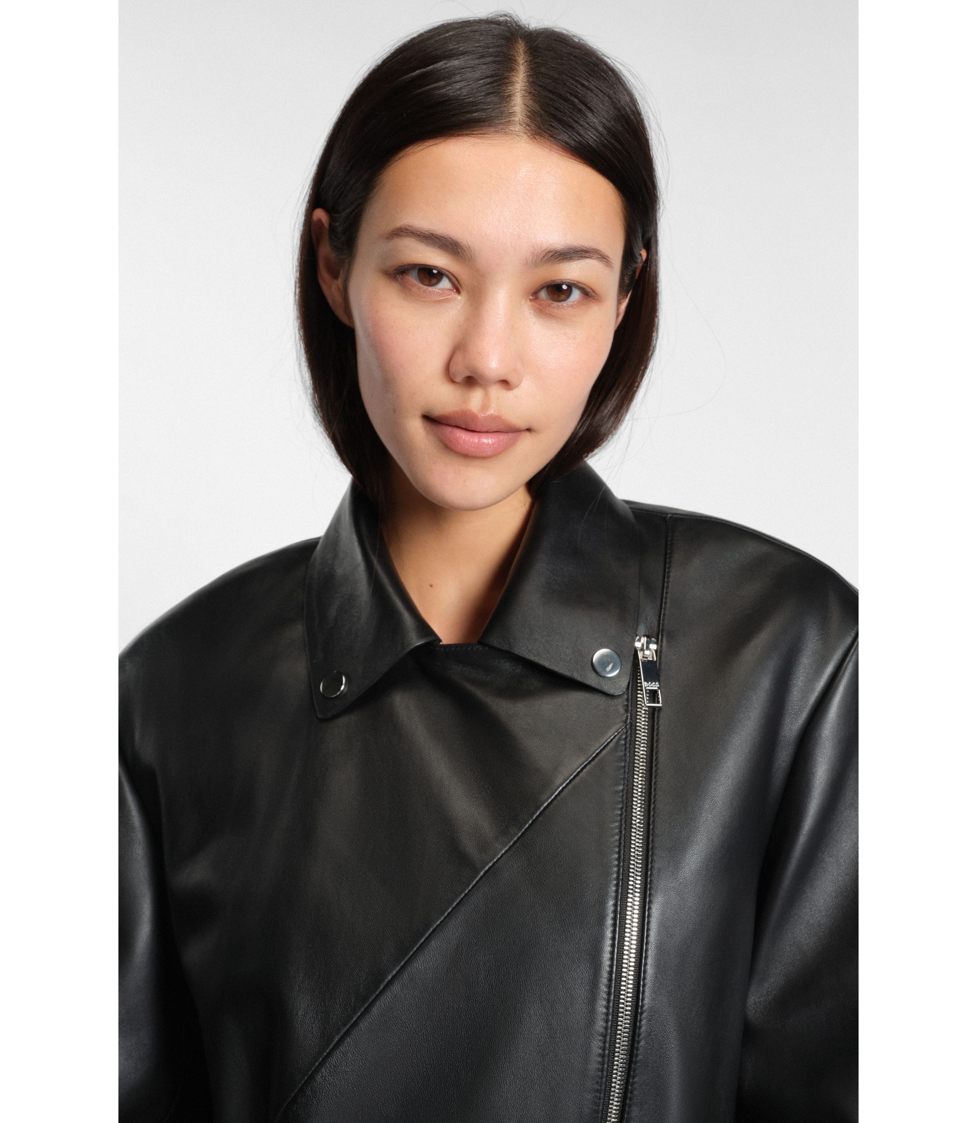 BOSS - Long biker jacket in nappa leather - Black