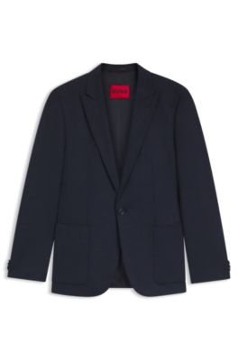 Blazer extra slim fit en franela jaspeada con el&aacute;stico t&eacute;cnico, Azul oscuro