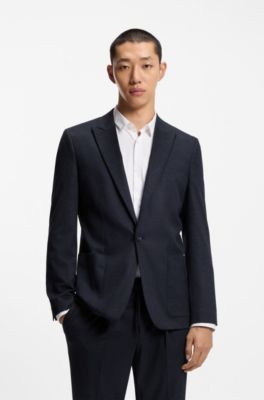 Blazer extra slim fit en franela jaspeada con el&aacute;stico t&eacute;cnico, Azul oscuro