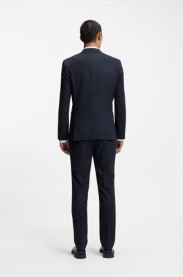 Blazer extra slim fit en franela jaspeada con el&aacute;stico t&eacute;cnico, Azul oscuro