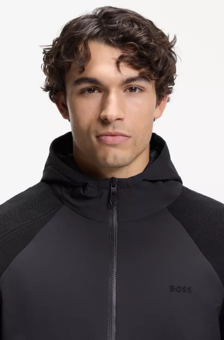 Zip-up hoodie with tonal textured jacquard