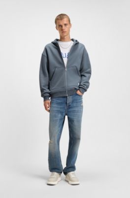 Double-layered zip-up hoodie in a cotton blend, Light Blue