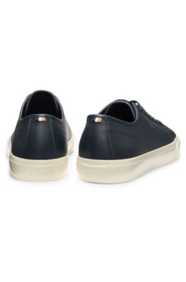 Low-top trainers in grained faux leather, Dark Blue