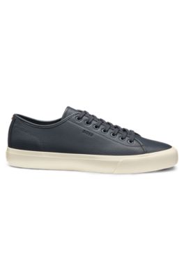 Low-top trainers in grained faux leather, Dark Blue