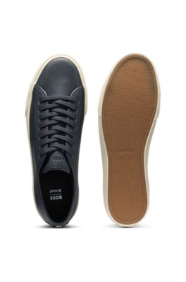 Low-top trainers in grained faux leather, Dark Blue