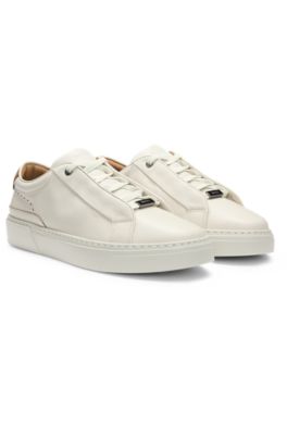 Suede-backtab trainers in leather, White